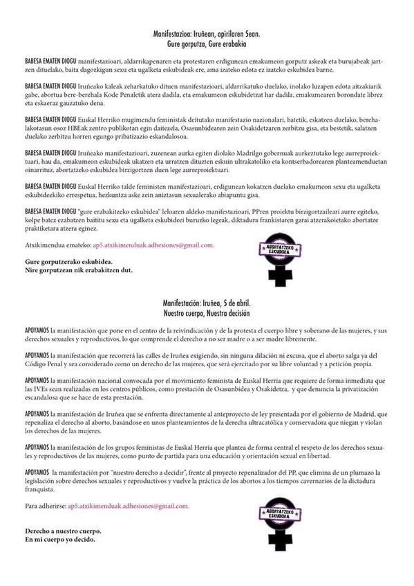 Atxikimendu kolektiboak jasotzen dira apirilaren 5ko manifari babesa emateko!! #atxikimenduak #abortueskubidea