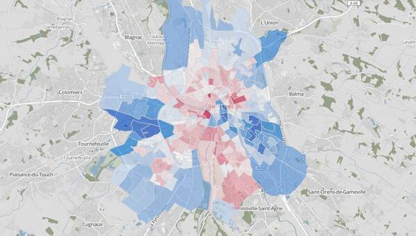 F3Occitanie's tweet photo. La carte du vote de #Toulouse bureau par bureau http://t.co/EAmmgkLZWd via @makinacorpus #mun31000 http://t.co/0zgm7ePdOy