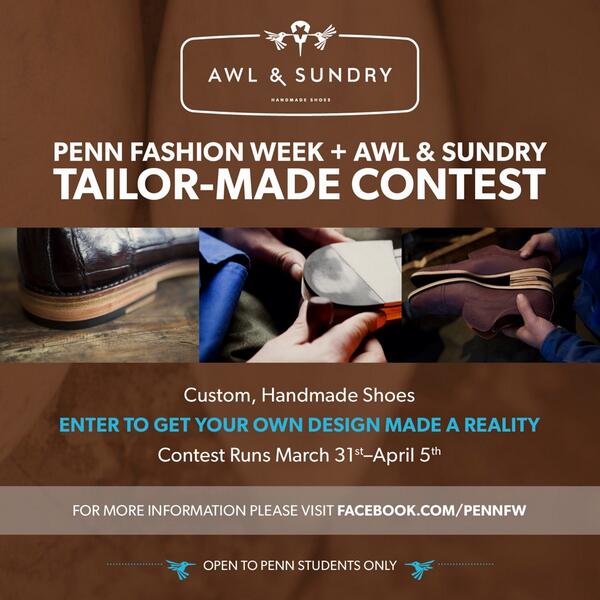pennfw's tweet photo. Be sure to enter #pennfw #tailormade contest with @AwlandSundry for a chance to wear your very own design! http://t.co/XnNHL30VbU