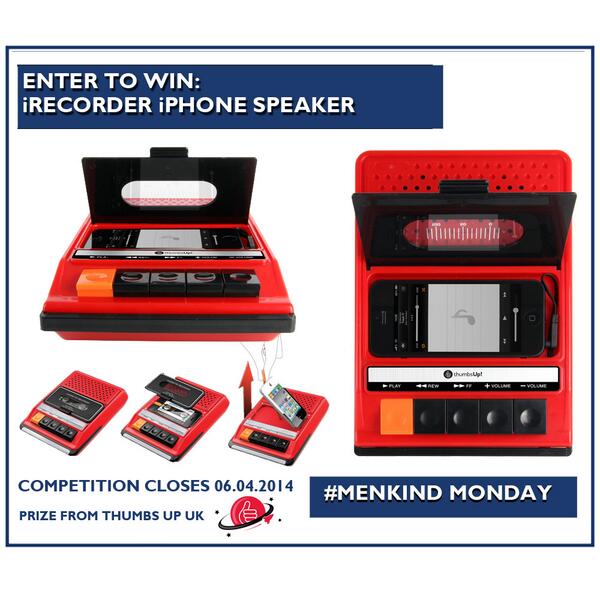 Menkind's tweet photo. RT &amp; FOLLOW TO WIN:: iRecorder iPhone Speaker from  @ThumbsUpUK Closes: 06/04/2014 #menkindmonday #competition http://t.co/eJM472VXWl