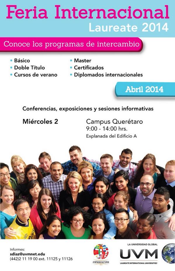 UVMQueretaro's tweet photo. Feria Internacional Laureate 2014!!!!

Miércoles 2 de abril. http://t.co/HlJLnj0HZy