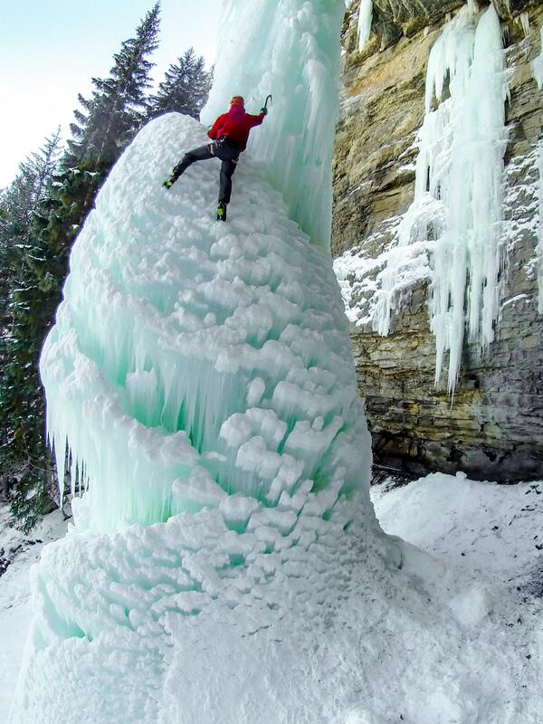 GoPro's tweet image. Photo of the Day! Dave Tucholke soloing the famous ice climb the Fang in East Vail, Colorado. Shot by @Photo_Zach.