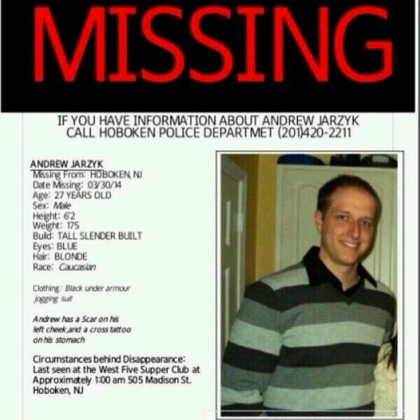 Bobby_Ries's tweet photo. Senator @CoryBooker, can you please spread the word about Andrew Jarzyk who went missing Sunday morn in Hoboken? http://t.co/7f1Bvk0AfE