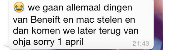 jasminbxo's tweet photo. “@BeauRotteveel: Onze 1 april grap, eh jas hahahahahaha 😅 @jasminbxo http://t.co/FpsHNjjM0r” Ahahahhaha😂