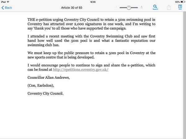 Cllr Andrews says thank you...but keep RT'ing and get EVERYONE to sign! epetitions.coventry.gov.uk/2014/03/keep-a… #keepthe50incov