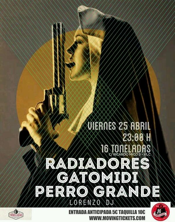 Los_Radiadores's tweet photo. ¡Ya es oficial! El 25 de abril estaremos tocando en el novísimo @16_Toneladas junto a @GATOMIDI y @PerroGrandeBand. http://t.co/q2t5xLmSVn