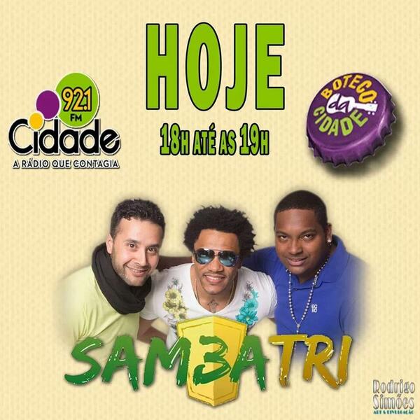 GrupoSambatri's tweet photo. Sintoniza na @rdcidade e vem curtir o #BOTECOdaCIDADE a partir de agora com o #SAMBATRI! Alô @zezeumbeijo um beeeijo! http://t.co/RUjaDSnDSd