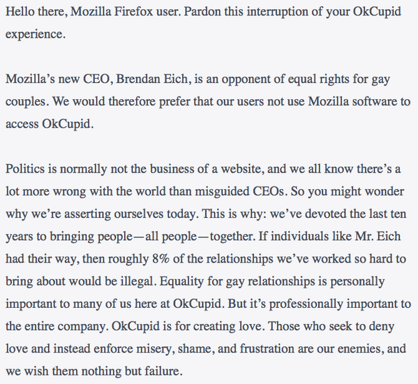 I am so impressed by how unequivocal this <a href="/OkCupid/">OkCupid</a> statement is. I immediately closed <a href="/firefox/">Firefox 🔥</a> and booted up Safari.