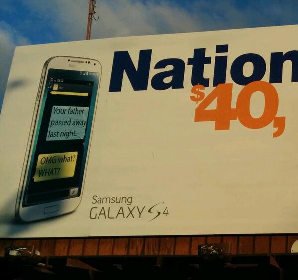 brendonwalsh's tweet photo. Why include those texts on your billboard for cell phone service? #smh http://t.co/VVzrBroitP