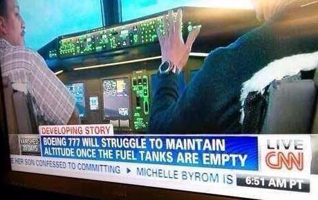 Breaking news from CNN! A Boeing 777 like MH370 needs fuel to fly