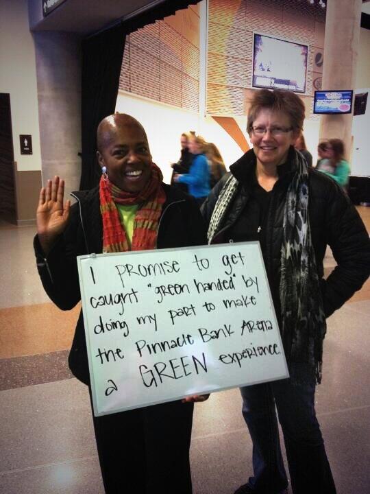 GoGreenLNK's tweet photo. @NatlParkService folks taking the green arena pledge tonight. #CaughtGreenHanded @PinnacleArena  @sportsalliance http://t.co/o7C2oXWEAc
