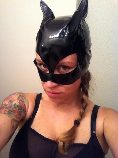 I just got a cat women mask, so cool. It's almost time for some super hero porn http://t.co/ZCQBwGtO