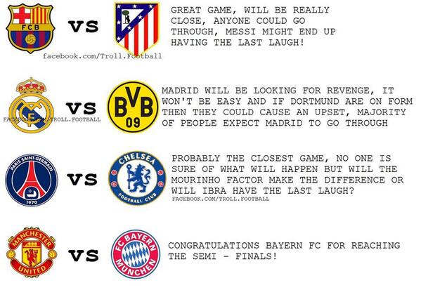Standy23's tweet photo. RT"@GeniusFootball: Champions League Quarterfinals http://t.co/H0YWL9uyGZ"