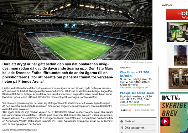 SummitSTHLM's tweet photo. Our CEO and part owner got interviewed by DN today. We're happy to announce this! #FriendsArena #Stockholm #nyheter http://t.co/W4uZQXiRet