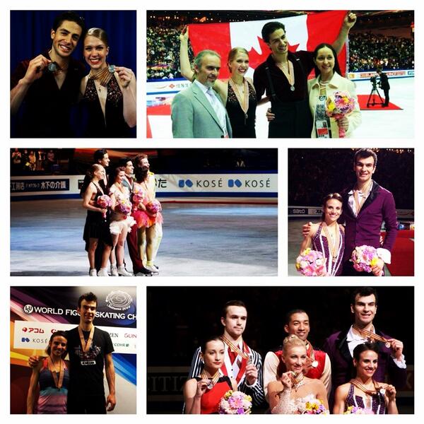 SkateCanada's tweet photo. Medal moments! #FSWorlds14 / Moments dignes de médailles ! #MondePA14 @WeaverPoje @mhjd_85 @Rad85E #silver #bronze http://t.co/9QtIhTyOep