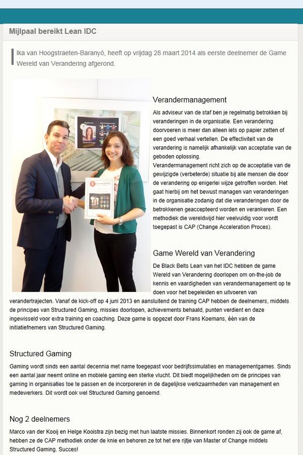 fkoemans's tweet photo. Mooi artikel, goede publiciteit voor #structuredgaming #wereldvanverandering op het intranet van de gemeente Den Haag http://t.co/3YVqjY84Np