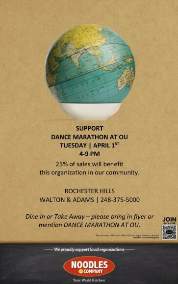 DanceMarathonOU's tweet photo. Today is the day! Drop by noodles and company tonight from 4-9pm and mention #DMOU and 25% will help us out! #FTK http://t.co/xj3cGuu3XC