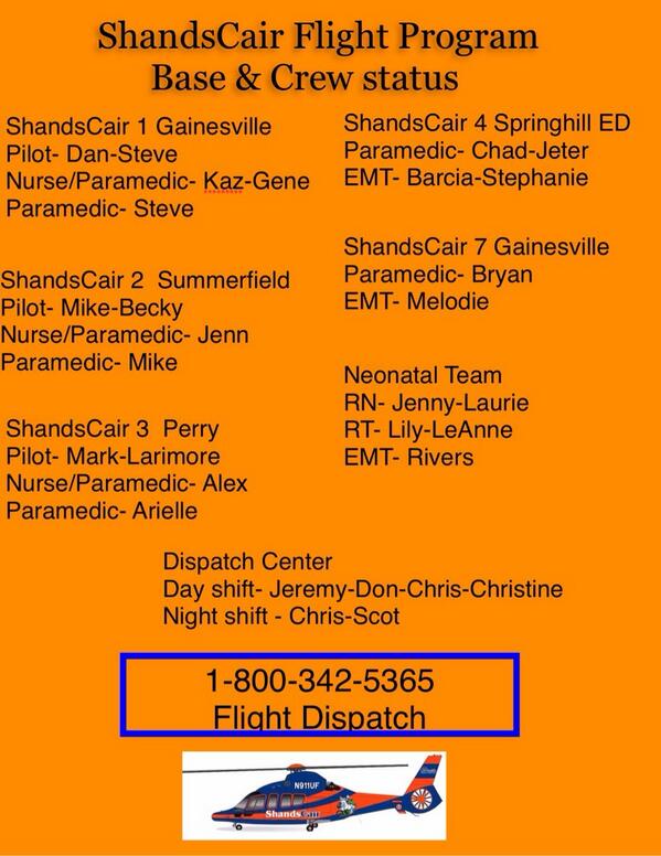 It's Tuesday!! Here's your line up!!
#shandscair #ufhealth #nohassledispatch