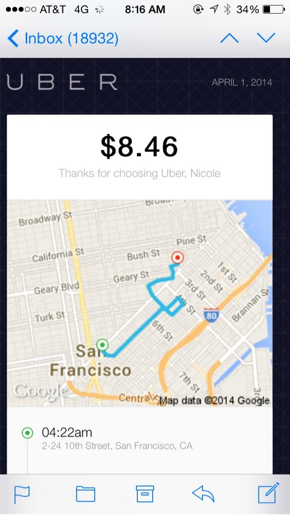 nycnb's tweet photo. Thanks for the unnecessary detours on the way to work this morning @Uber_SF #latetowork #hatenewdrivers http://t.co/WC9fQhrGCn