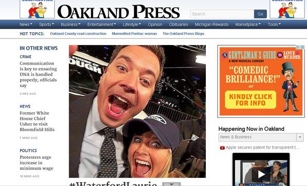 ZacHolmes's tweet photo. Look who took over @TheOaklandPress !! #WaterfordLaurie  http://t.co/Tz3udyoeCl http://t.co/hHkDN687Jw