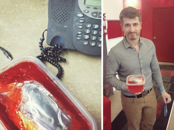 Jello: 1, Account Supervisor's iPhone: 0. No one is safe on #AprilFools. #agencylife #capitalc http://t.co/QPXUTz0SVe