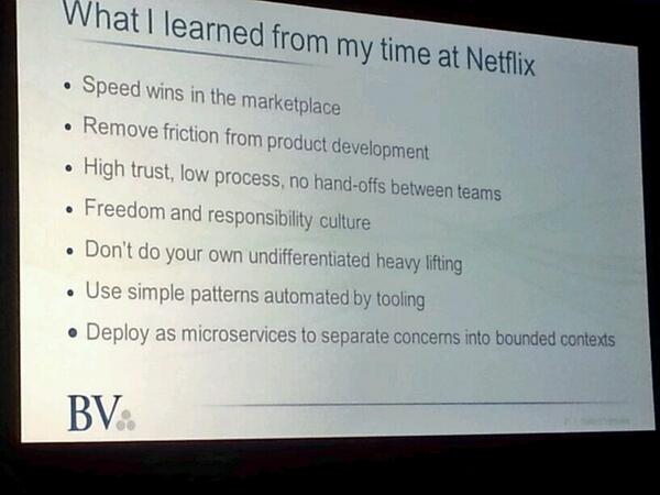What I learned at <a href="/Netflix/">Netflix</a> - <a href="/adrianco/">Adrian Cockcroft - now @adrianco@mastodon.social</a> at #IWConference < killer slide!
