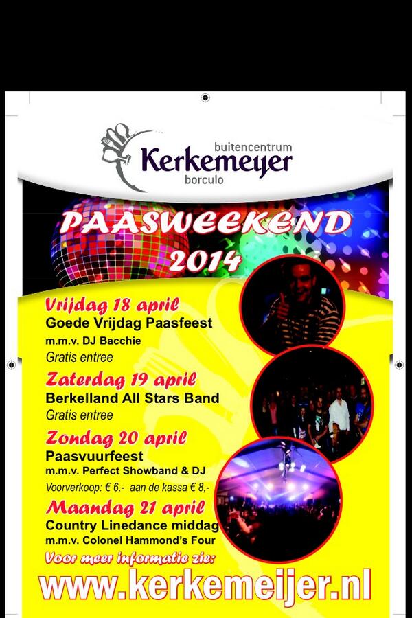 TIBorculo's tweet photo. #weekend #pasen feest bij kerkemeijer borculo.
Kaartverkoop gestart voor paaszondag met perfect showband!
#zinin http://t.co/1FXLfujyGg