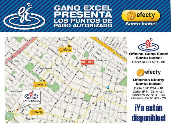Gaexsinfo's tweet photo. #GanoExcelColombia autoriza en Bogotá 4 puntos de pago Efecty ubicados en la zona de la nueva sede de Santa Isabel. http://t.co/zH5bGgW6bR