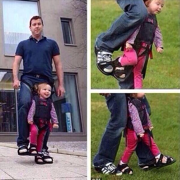 A dad designs shoes to give his paralysed daughter the sensation of walking. Well played sir, she's so happy.