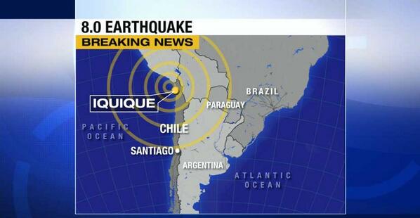 8.0 Earthquake Chile Iquique - Tsunami warning issued for all Latin American Pacific coast