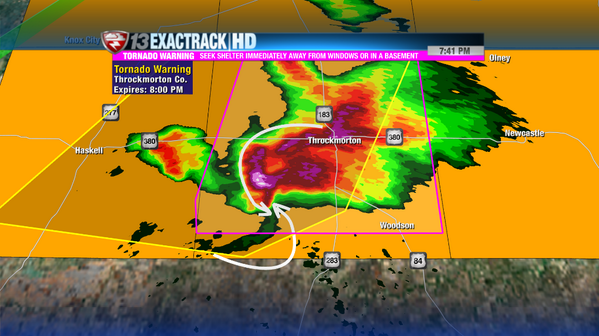 ERICSORENSEN's tweet photo. North Texas tornado warning in Throckmorton Co. #Exactrack http://t.co/BTairwv6W6