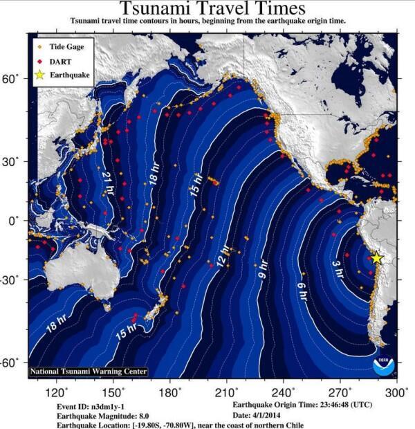 Tiempos de recorrido de las olas de tsunami (vía <a href="/wxbrad/">Brad Panovich</a>)