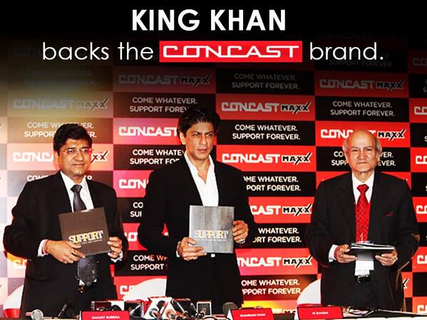 ConcastGroup's tweet photo. Our ideals and image couldn't have found a face more apt than King Khan's to be our brand ambassador.@iamsrk #concast http://t.co/n4HzpBLvD6