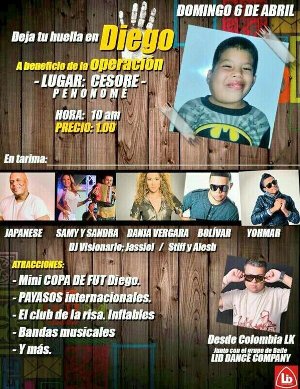 leticiatristan's tweet photo. "DEJA TU HUELLA EN DIEGO" como @bolivarmusica @JapanesePTY @ElekaMuzic y @jassiel507 #CESORE @huellas507 Acompañanos http://t.co/jegbpwGNyW