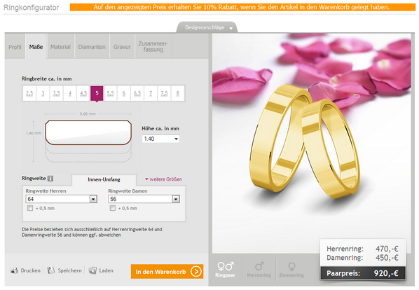 Unser neuer Premium Trauring-Konfigurator! Noch mehr Freiheiten Ihre Eheringe zu gestalten. 1milliontrauringe.de/rcm.php