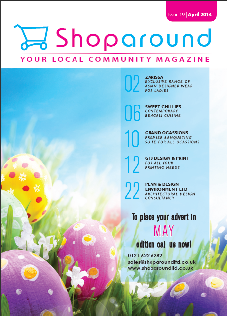 shoparoundltd's tweet photo. Check out the front cover of Shoparound Community Magazine 19th issue April 2014!! http://t.co/ZMkLhiC288