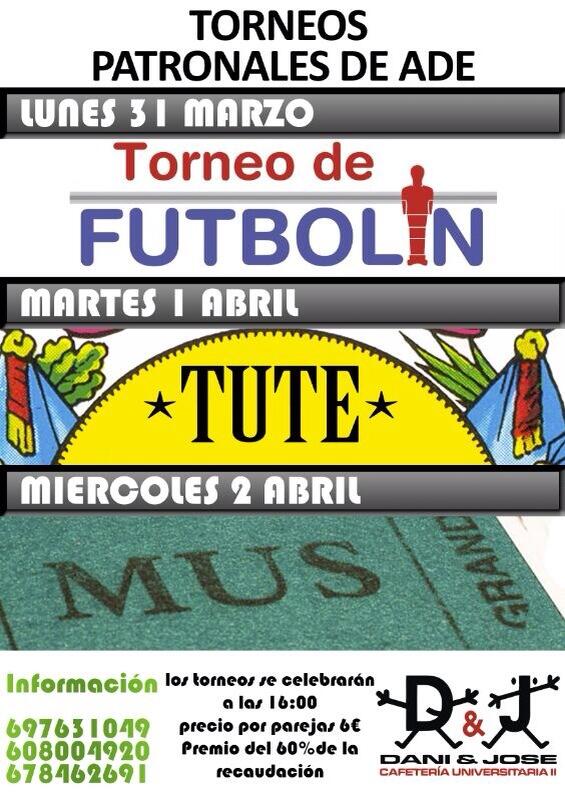 Comision_ADE's tweet photo. TORNEO DE MUS HOY A LAS 16:00H EN LA CAFETERÍA CENTRAL @universdanijose APÚNTATE QUE TODAVÍA HAY TIEMPO ;) http://t.co/BFV5SJgdGC