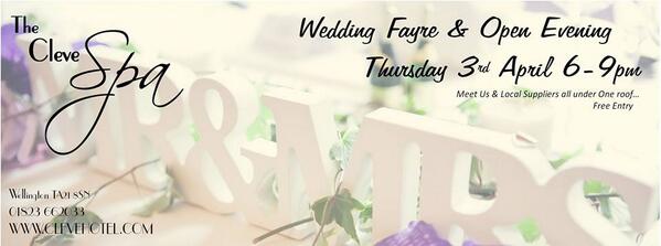 Join us tomorrow night for our wedding fayre from 6-9pm. Showcasing <a href="/TheCleveSpa/">The Cleve Spa</a> and many local suppliers. Free entry