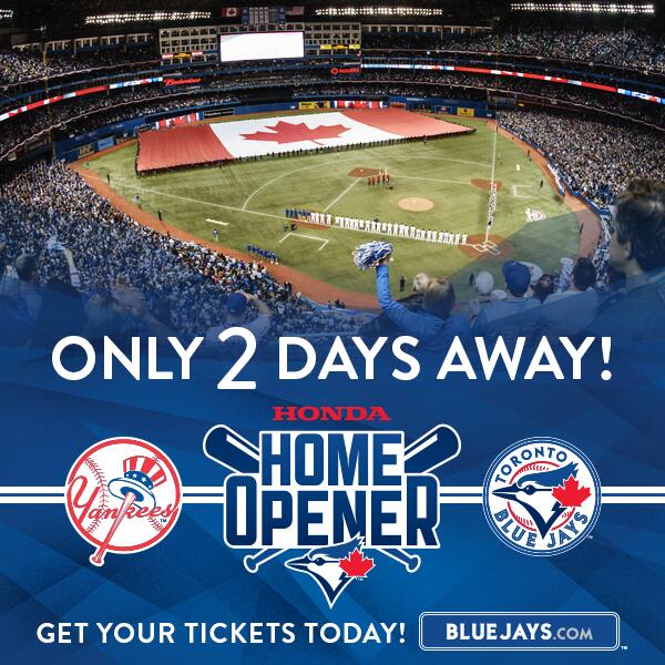 BlueJays's tweet photo. The @HondaCanada Home Opener is only 2 days away! Let’s pack the @Rogers_Centre this weekend! http://t.co/Wmmc4UXyuY http://t.co/ZBYLgZu24g