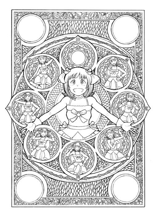表紙線画8割。曼荼羅とミュシャの真ん中らへんという初手の思いつきからそんなに外れずにいけてる気がする。 