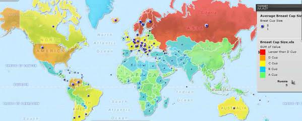 Beautiful Maps on X: World map of Average Breast Cup Size in the