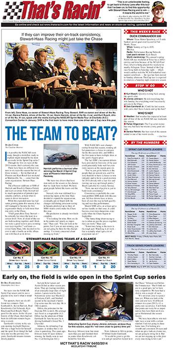 MCTOnePages's tweet image. That&apos;s Racin&apos;: Is Stewart-Haas Racing the team to beat? bit.ly/1bbqPpl Preview