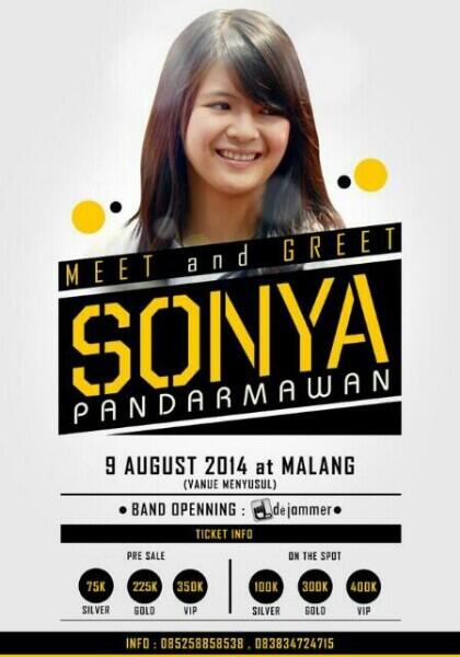 ABSTeamSonya's tweet photo. MEET and GREET @sonyapandr 9 Agustus 2014 di Malang, Jawa Timur. (ticket sudah bisa dipesan sekarang) http://t.co/UBN84zc5Qz