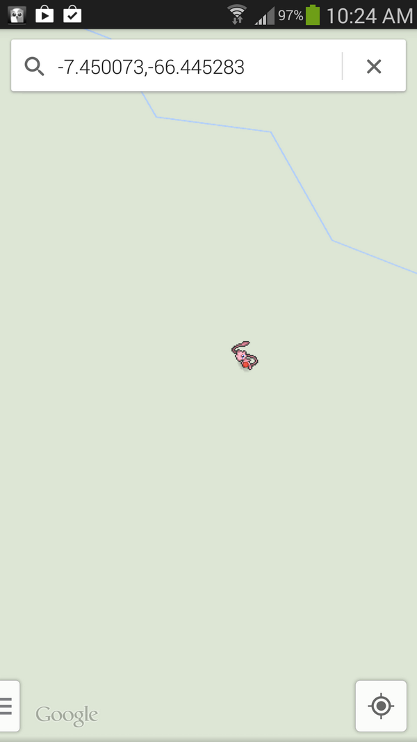sushimustwrite's tweet photo. I found Mew! :-D :-D :-D #GoogleMapsPokemonChallenge http://t.co/ANDb0uT59L