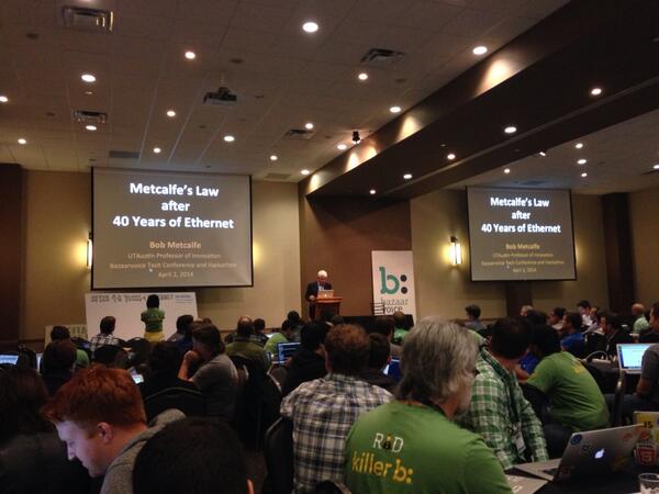 brettahurt's tweet photo. @BobMetcalfe from @UTAustin keynoting the @Bazaarvoice Hackathon! #bvhackathon http://t.co/n1KDaaPLjQ