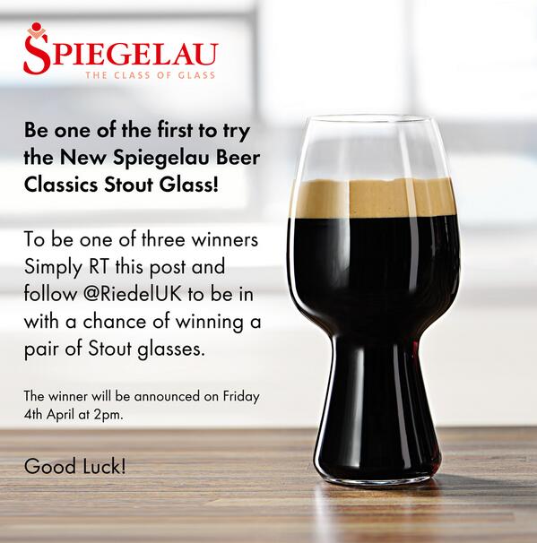 Competition! Be in with a chance of winning the New Spiegelau Stout glass. Simply RT this post and follow <a href="/RiedelUK/">Riedel UK🍷 Legacy Account</a>