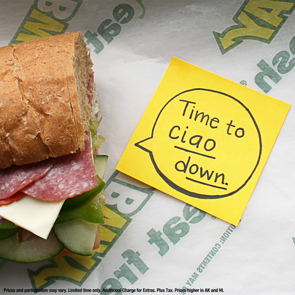 SUBWAY's tweet photo. That Spicy Italian $3 6-inch select is talkin’ to you. #StuffSubsSay http://t.co/rFjS5qkKM2