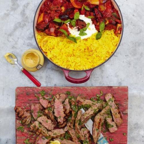 recipeasly's tweet photo. "Grilled steak ratatouille &amp; saffron rice" by xiahwolf http://t.co/MRCCYZaoZo http://t.co/j3EeiMzkOn