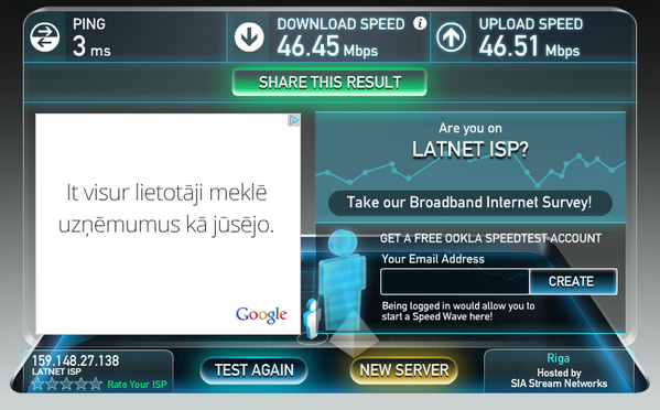 rixfreewifi's tweet photo. That's how fast free wifi can be. #rixfreewifi http://t.co/439rIiqC9V
