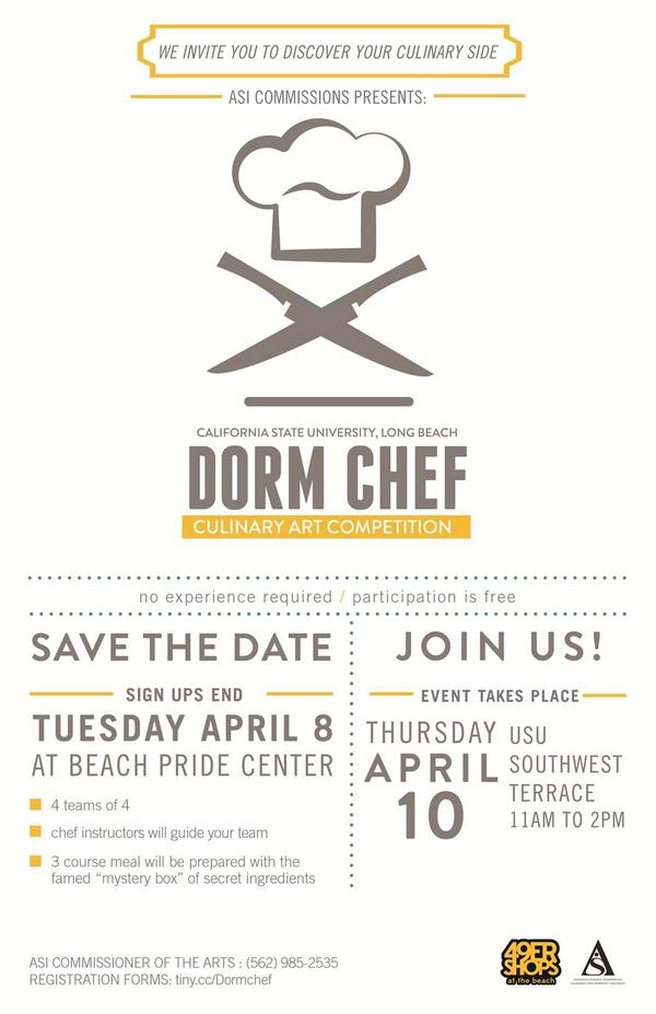CSULBASI's tweet photo. We invite you to discover your culinary side &amp; join us on Thursday, April 10th for Dorm Chef: http://t.co/soWLA0QEXK http://t.co/bULi15P4PS
